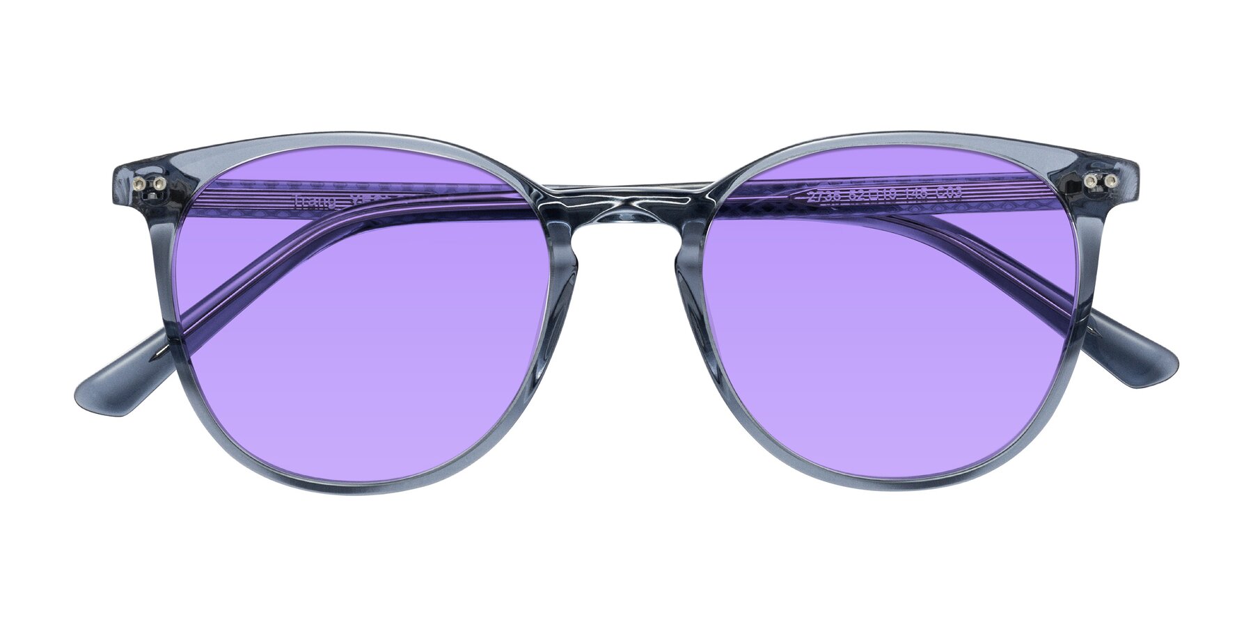 Folded Front of Trang in Transparent Blue with Medium Purple Tinted Lenses