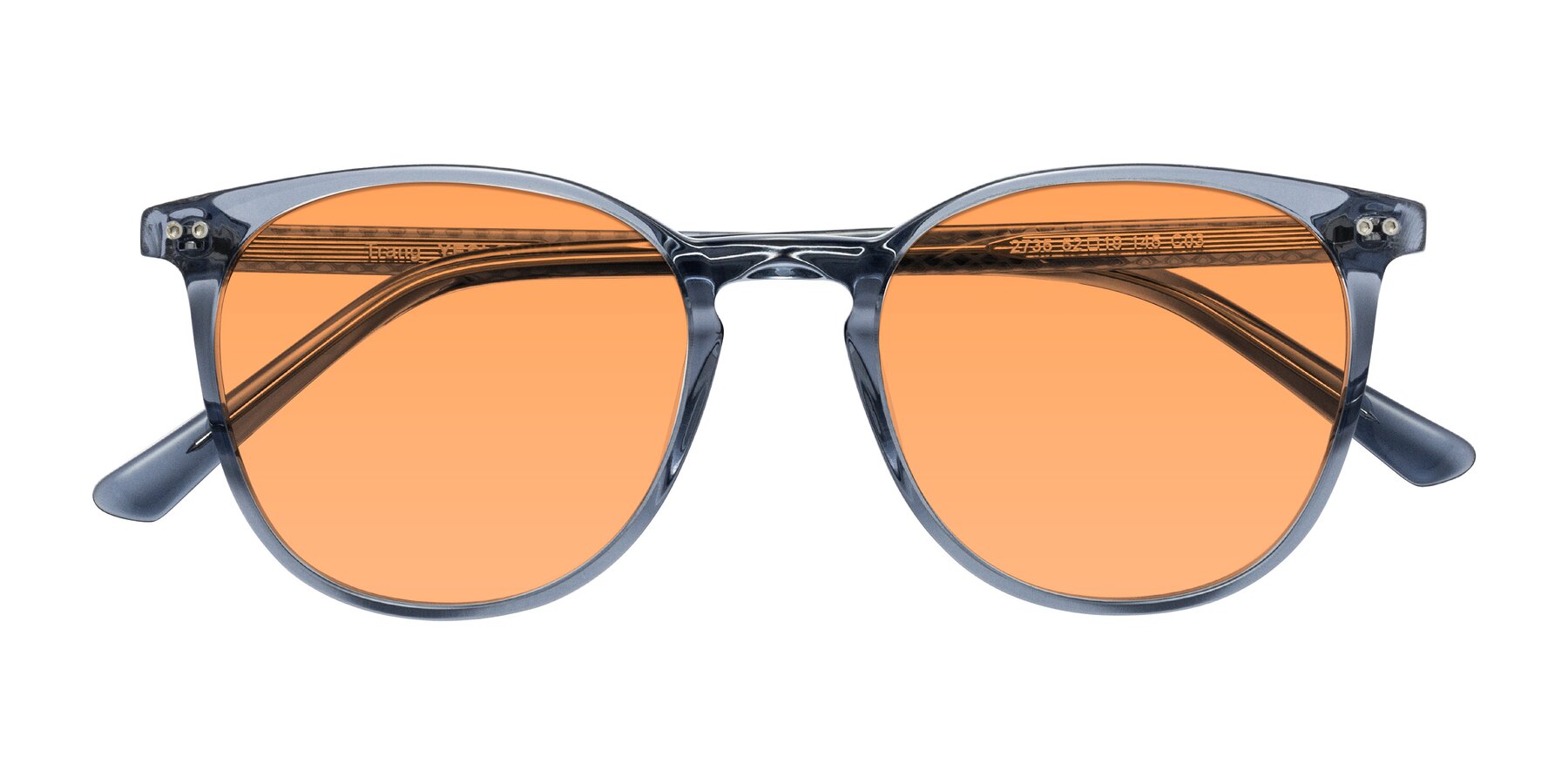 Folded Front of Trang in Transparent Blue with Medium Orange Tinted Lenses
