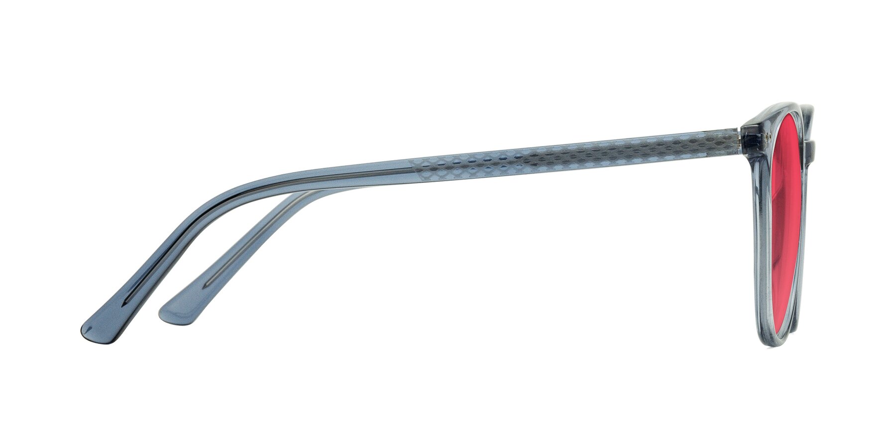 Side of Trang in Transparent Blue with Red Tinted Lenses