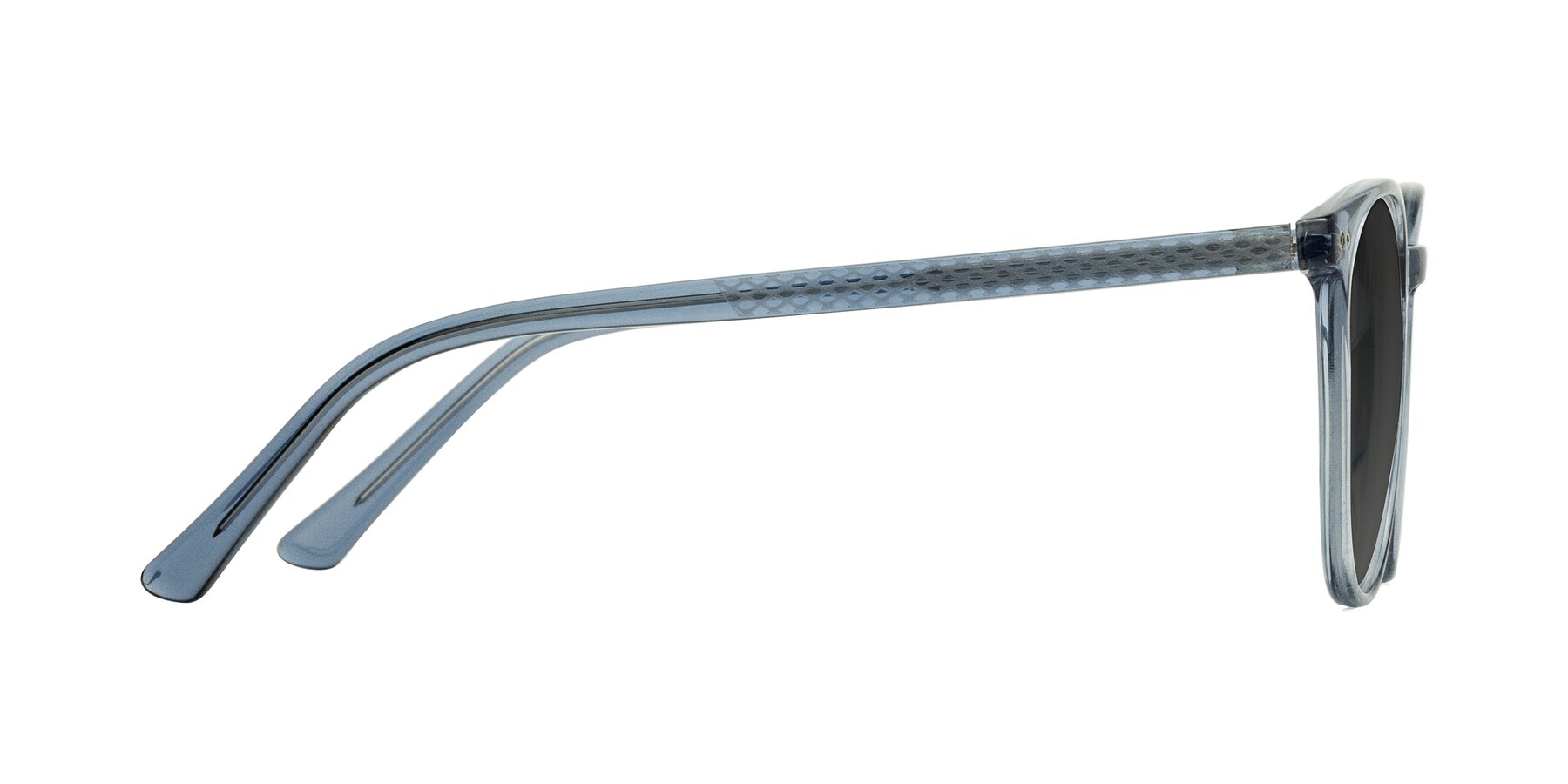 Side of Trang in Transparent Blue with Gray Tinted Lenses