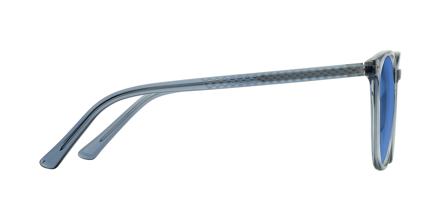 Side of Trang in Transparent Blue with Blue Tinted Lenses