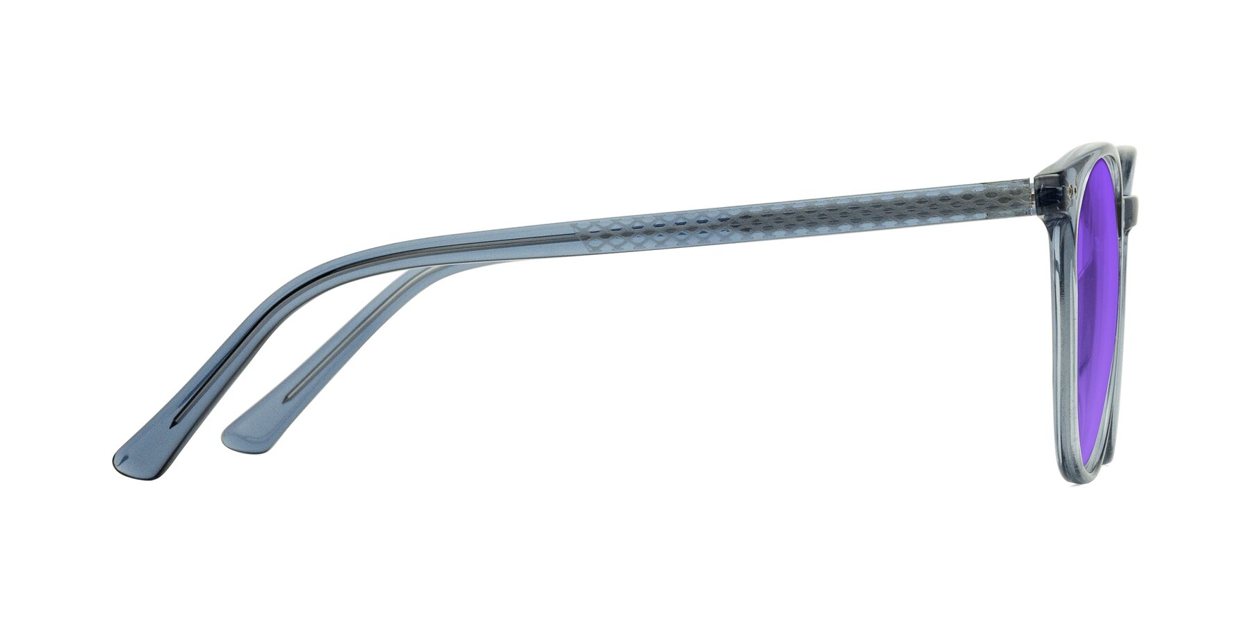 Side of Trang in Transparent Blue with Purple Tinted Lenses