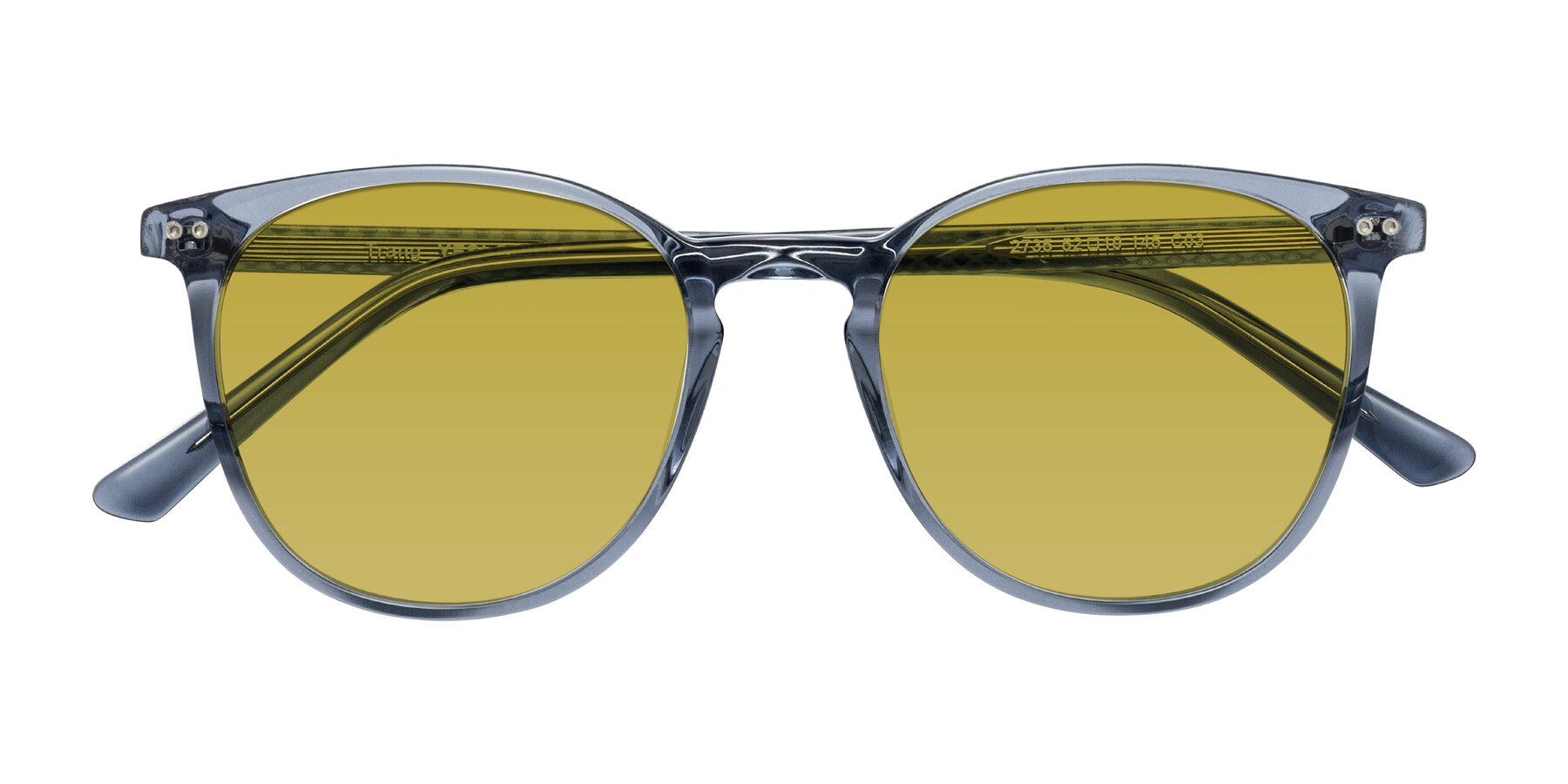 Folded Front of Trang in Transparent Blue with Champagne Tinted Lenses