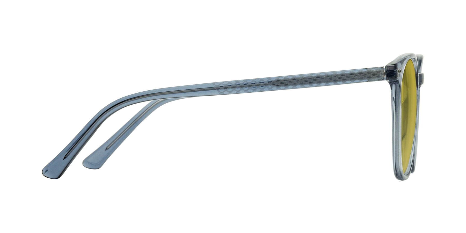 Side of Trang in Transparent Blue with Champagne Tinted Lenses