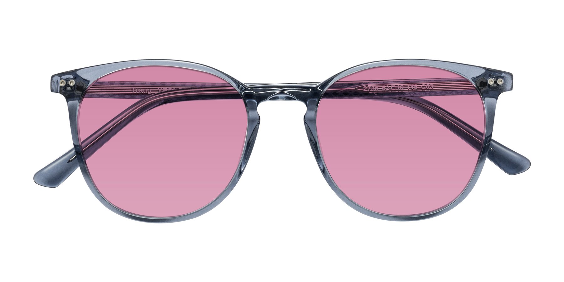 Folded Front of Trang in Transparent Blue with Medium Wine Tinted Lenses