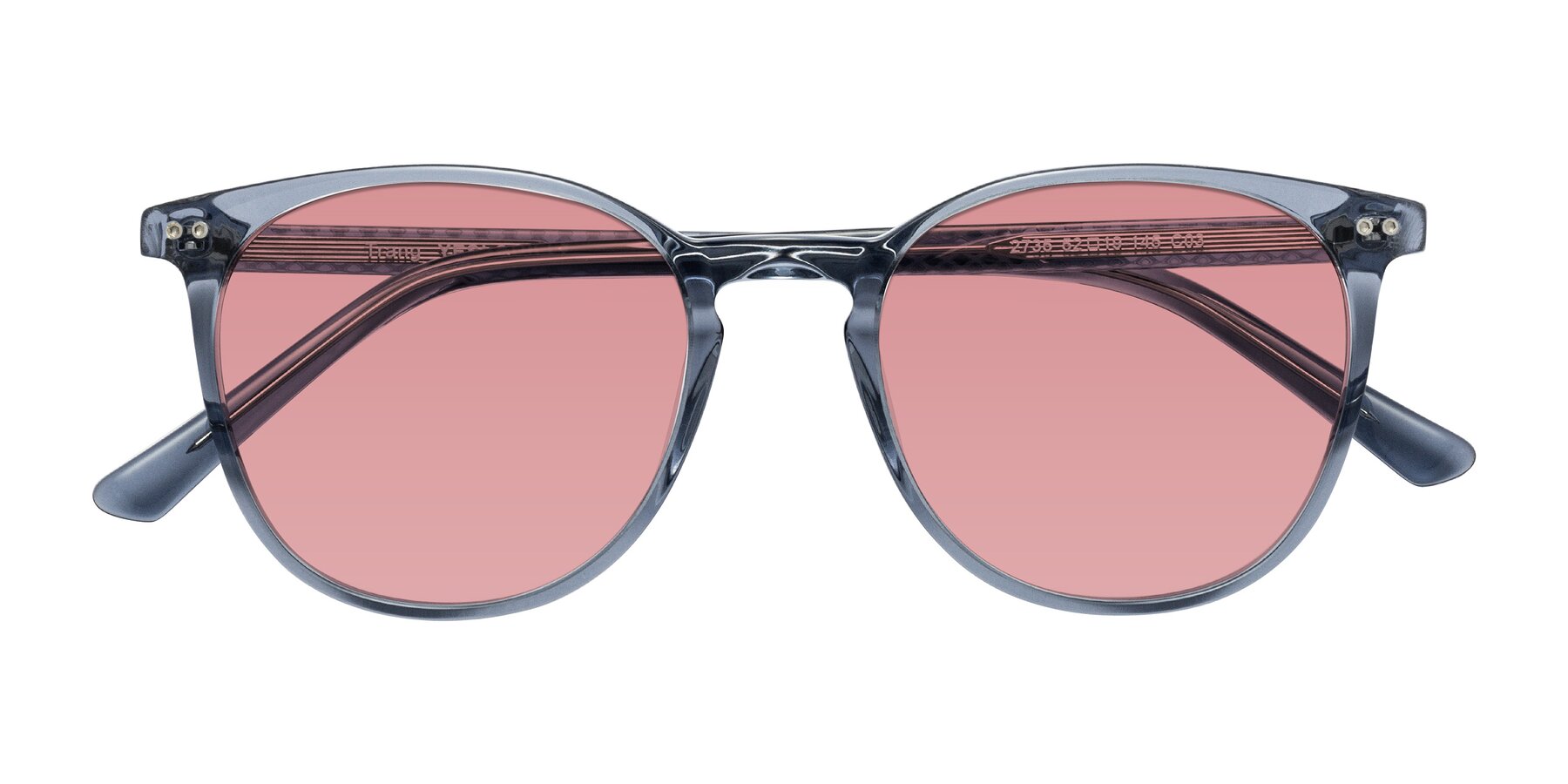 Folded Front of Trang in Transparent Blue with Medium Garnet Tinted Lenses