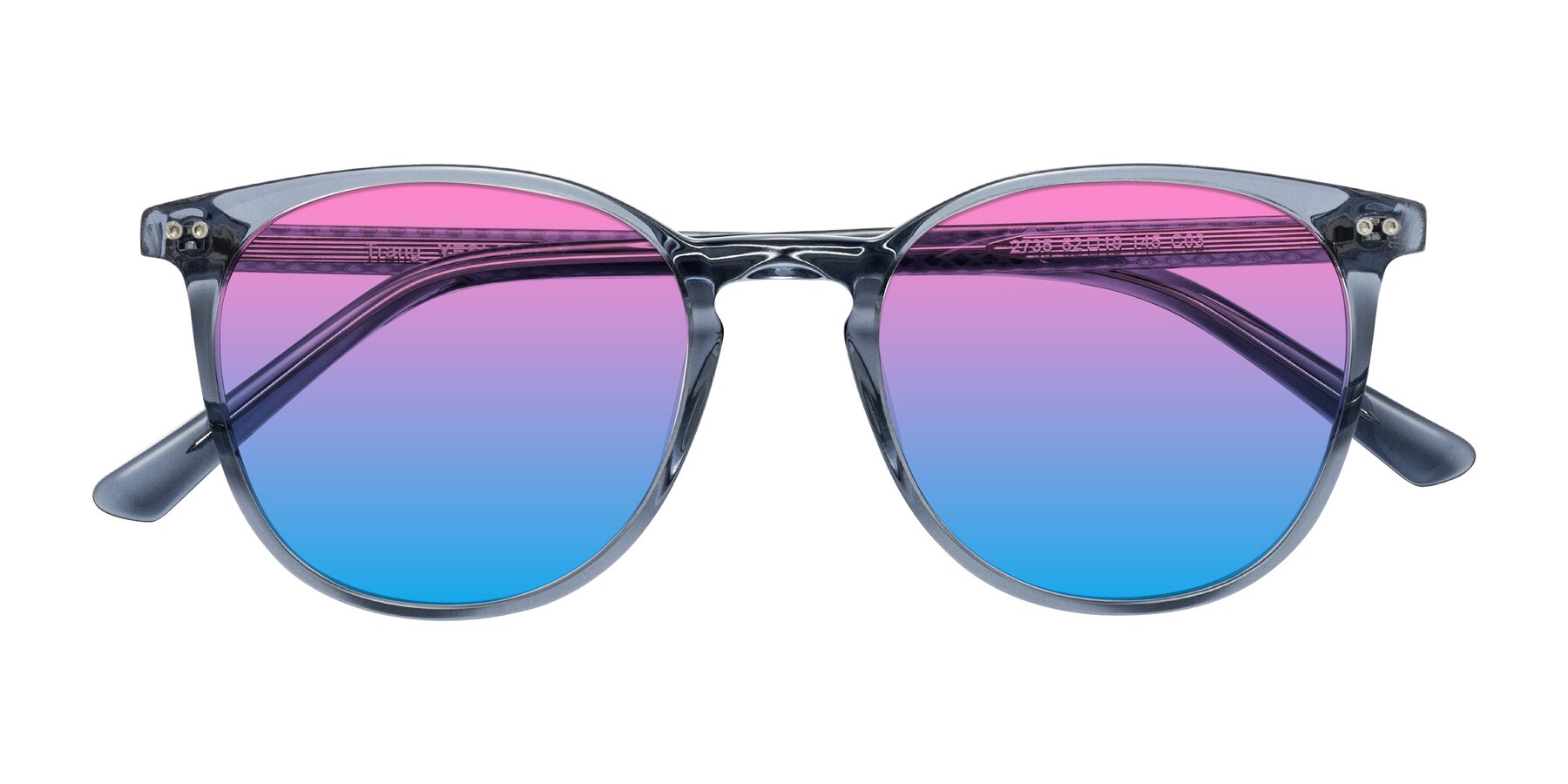 Folded Front of Trang in Transparent Blue with Pink / Blue Gradient Lenses