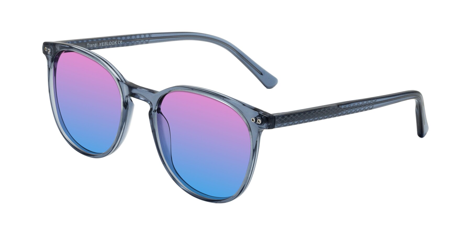 Angle of Trang in Transparent Blue with Pink / Blue Gradient Lenses