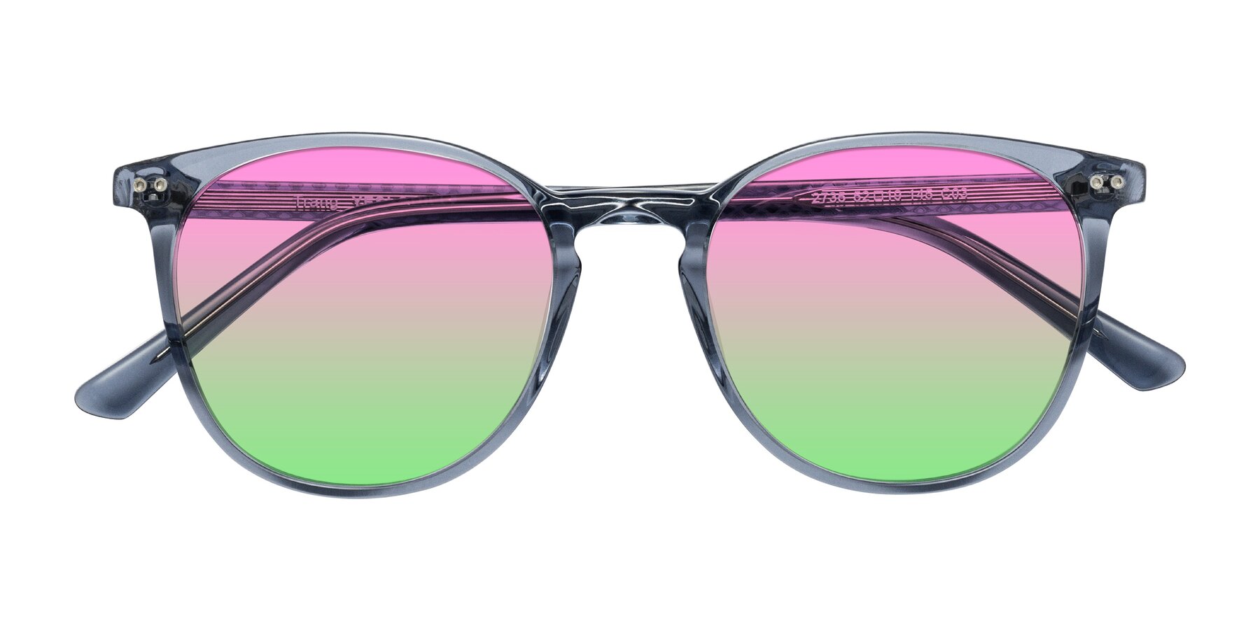 Folded Front of Trang in Transparent Blue with Pink / Green Gradient Lenses