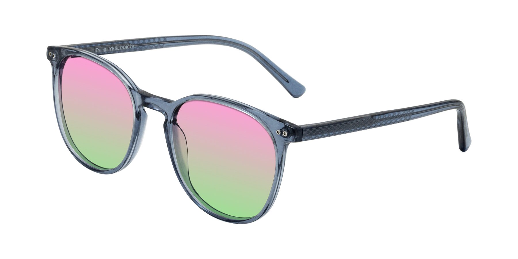 Angle of Trang in Transparent Blue with Pink / Green Gradient Lenses