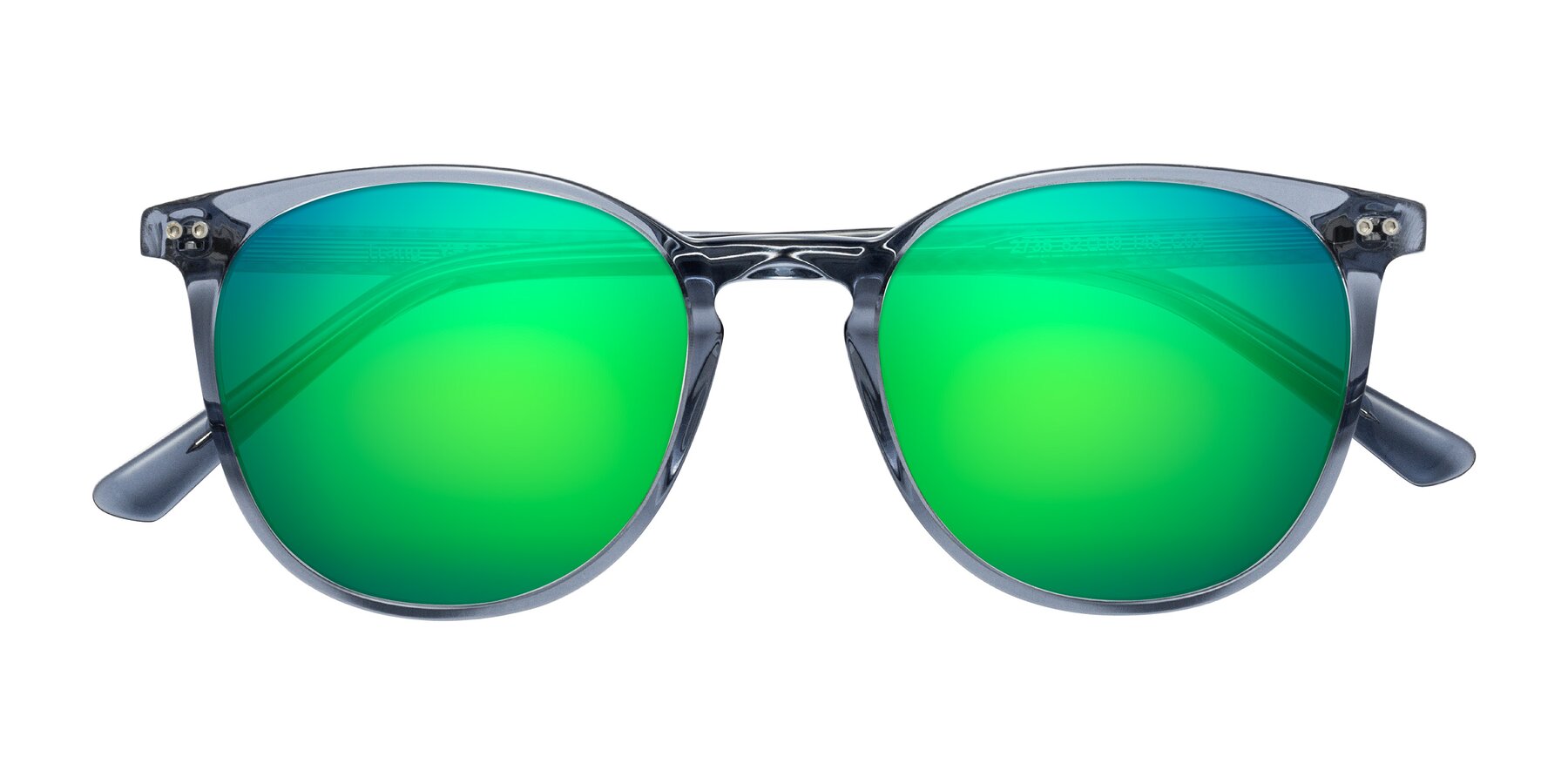 Folded Front of Trang in Transparent Blue with Green Mirrored Lenses