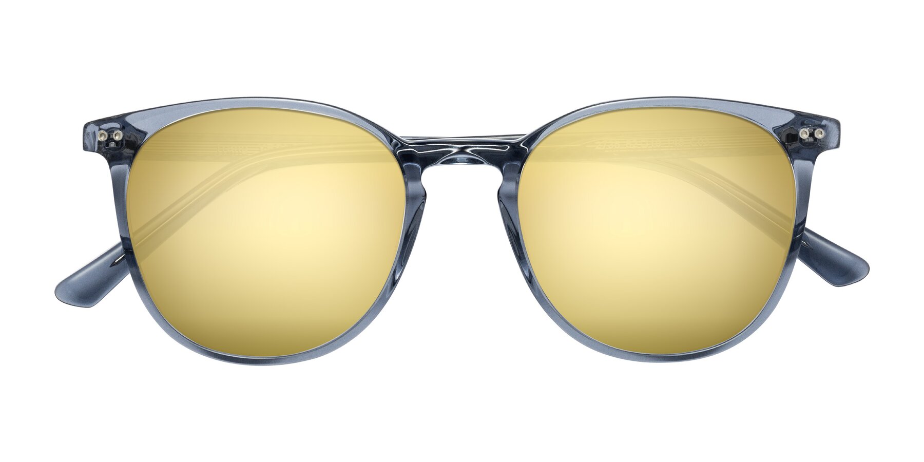 Folded Front of Trang in Transparent Blue with Gold Mirrored Lenses