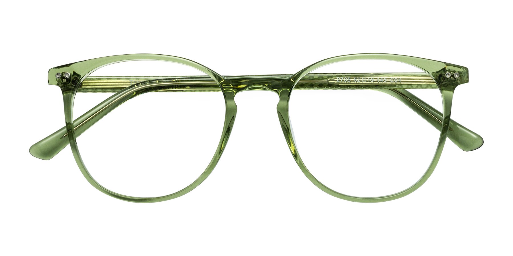 Folded Front of Trang in Transparent Green with Clear Eyeglass Lenses