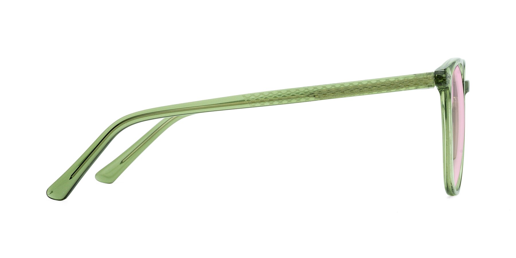 Side of Trang in Transparent Green with Light Pink Tinted Lenses
