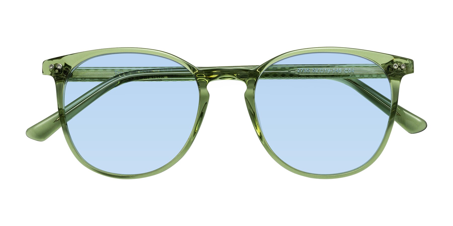 Folded Front of Trang in Transparent Green with Light Blue Tinted Lenses