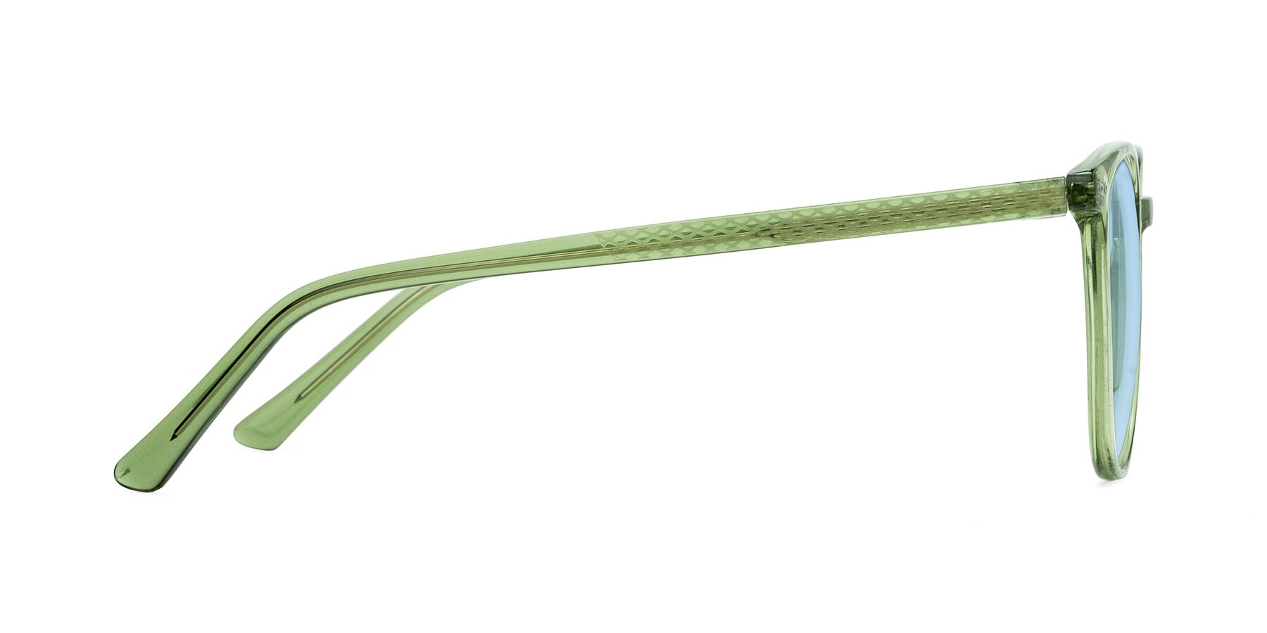 Side of Trang in Transparent Green with Light Blue Tinted Lenses