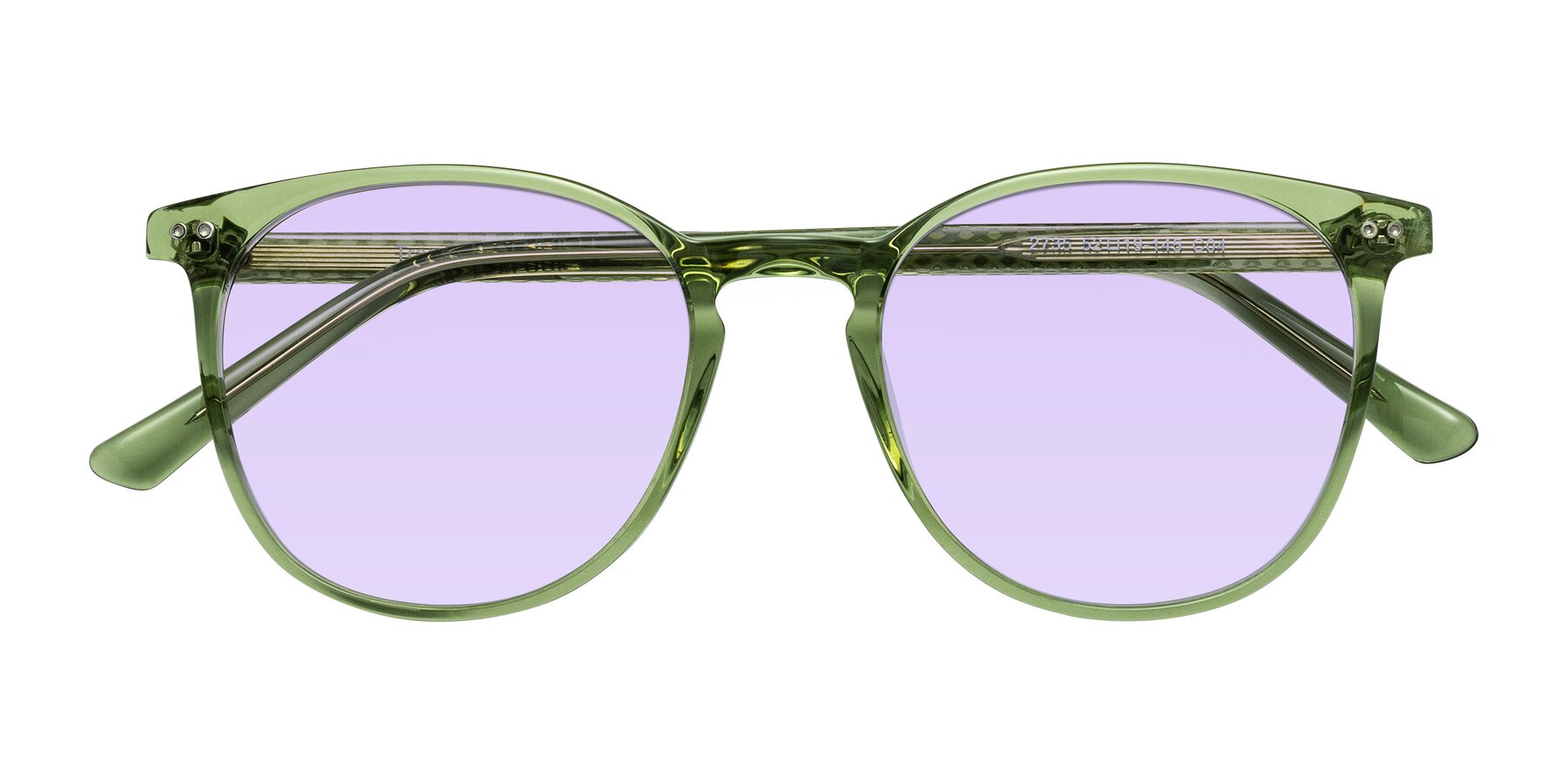 Folded Front of Trang in Transparent Green with Light Purple Tinted Lenses