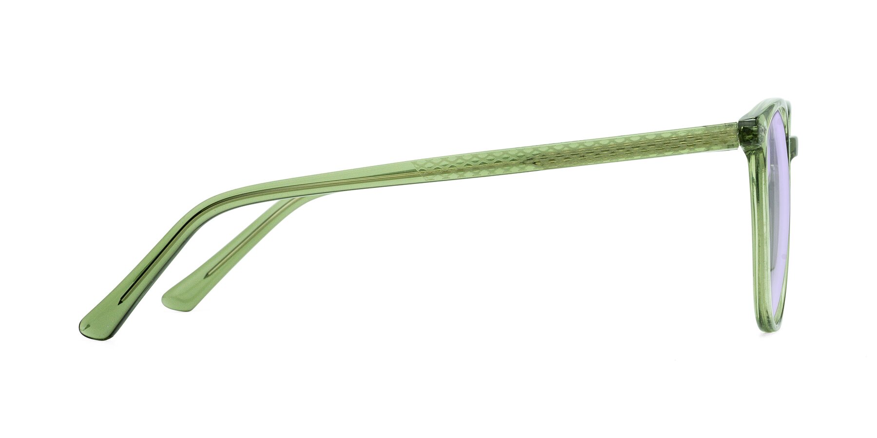 Side of Trang in Transparent Green with Light Purple Tinted Lenses