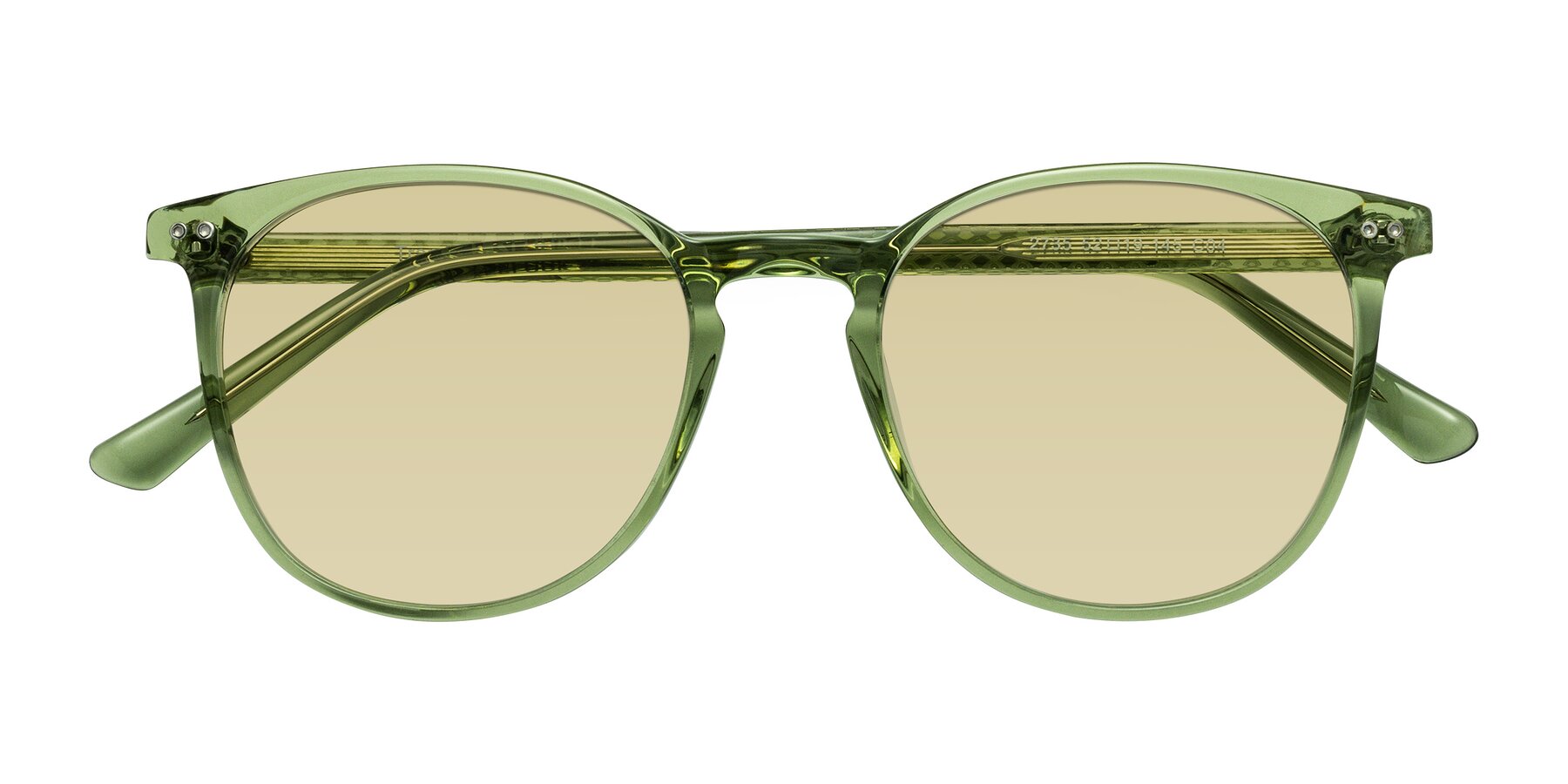 Folded Front of Trang in Transparent Green with Light Champagne Tinted Lenses