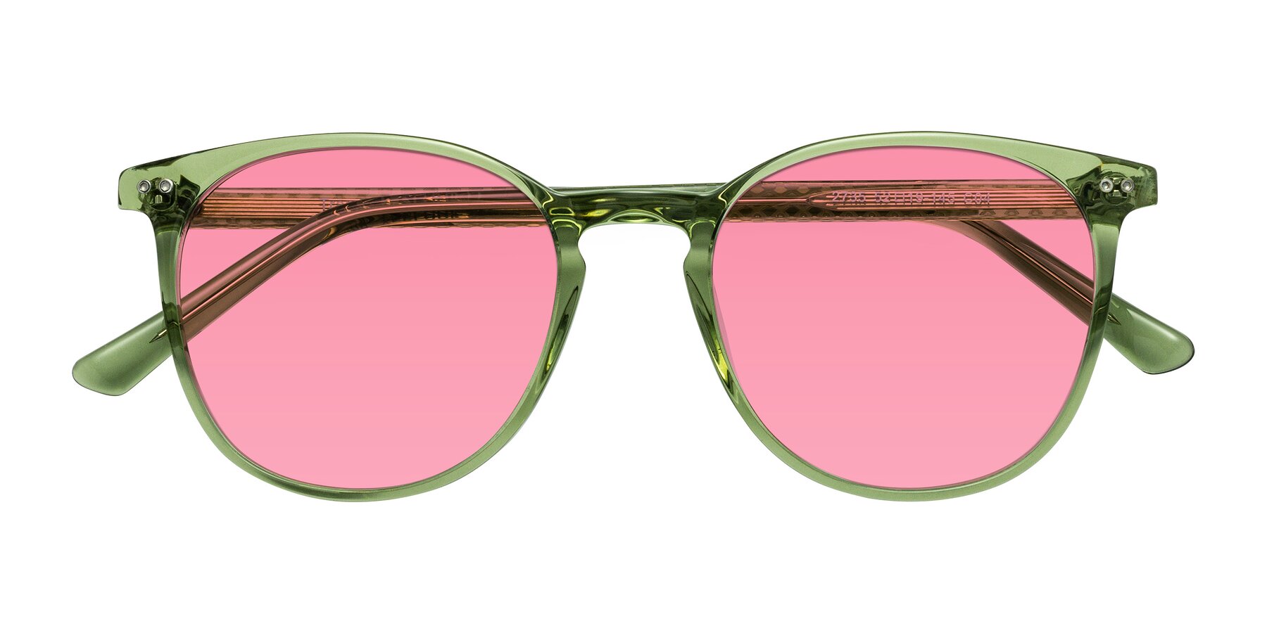 Folded Front of Trang in Transparent Green with Pink Tinted Lenses