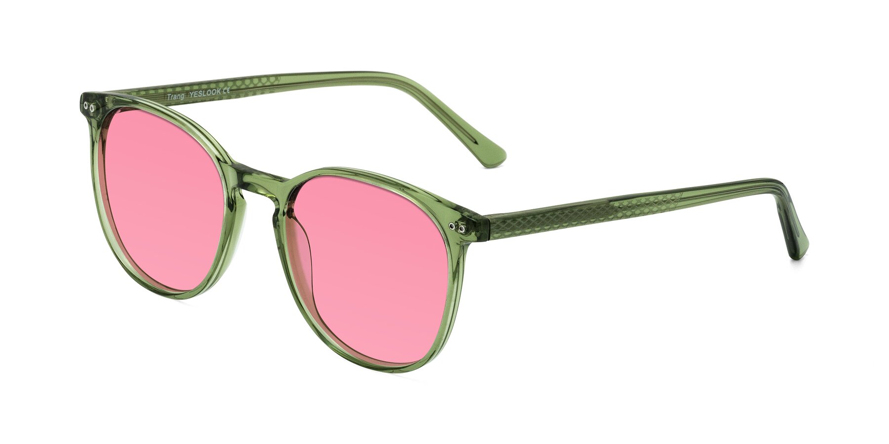 Angle of Trang in Transparent Green with Pink Tinted Lenses