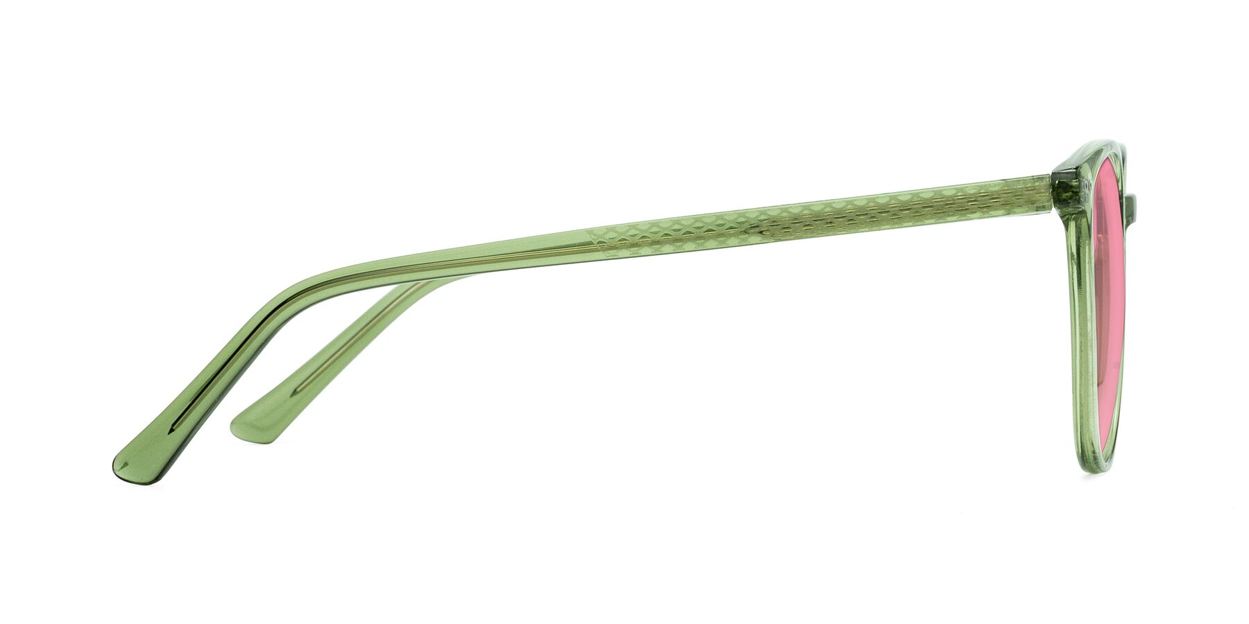 Side of Trang in Transparent Green with Pink Tinted Lenses