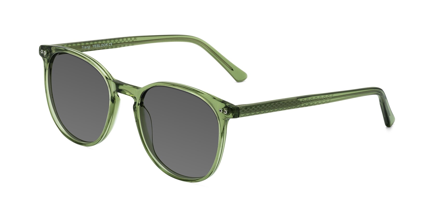 Angle of Trang in Transparent Green with Medium Gray Tinted Lenses