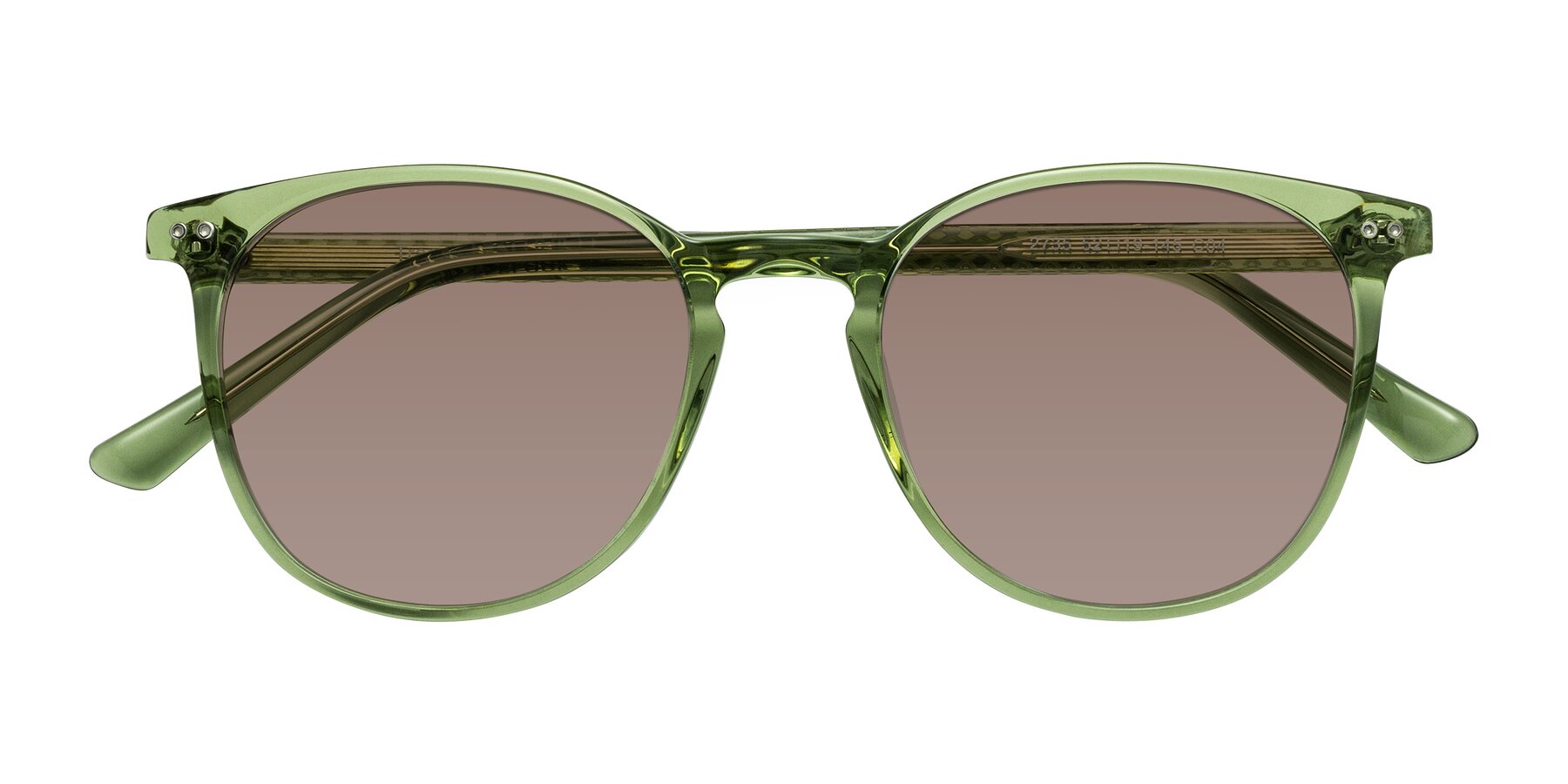 Folded Front of Trang in Transparent Green with Medium Brown Tinted Lenses
