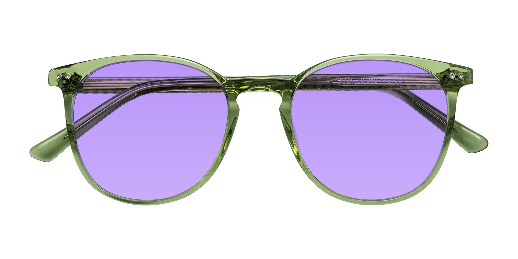 Folded Front of Trang in Transparent Green with Medium Purple Tinted Lenses