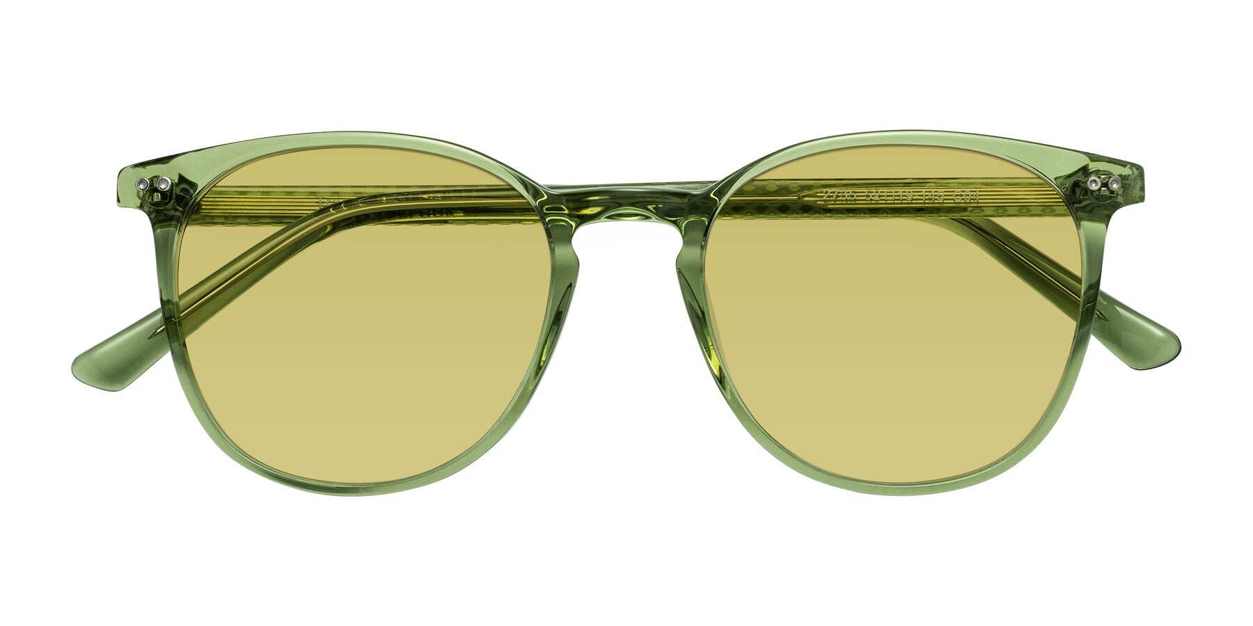 Folded Front of Trang in Transparent Green with Medium Champagne Tinted Lenses