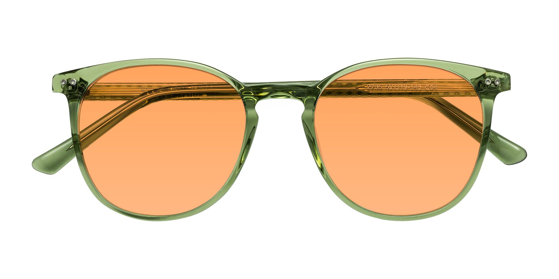 Folded Front of Trang in Transparent Green with Medium Orange Tinted Lenses