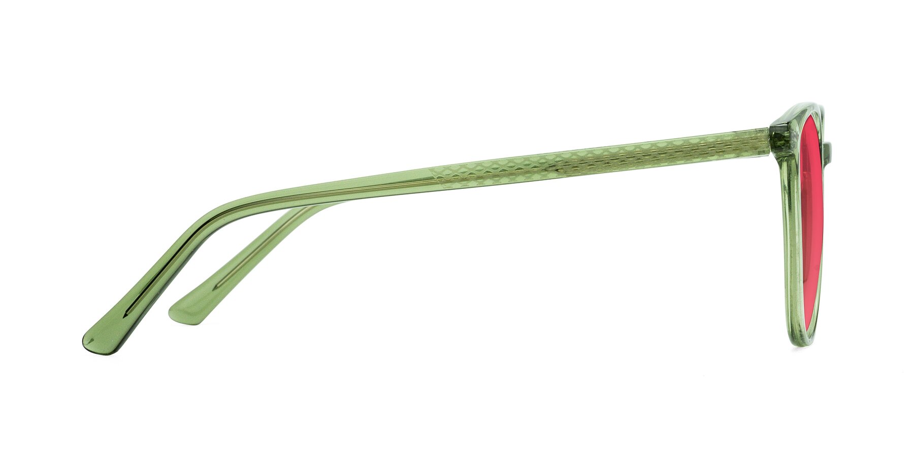 Side of Trang in Transparent Green with Red Tinted Lenses