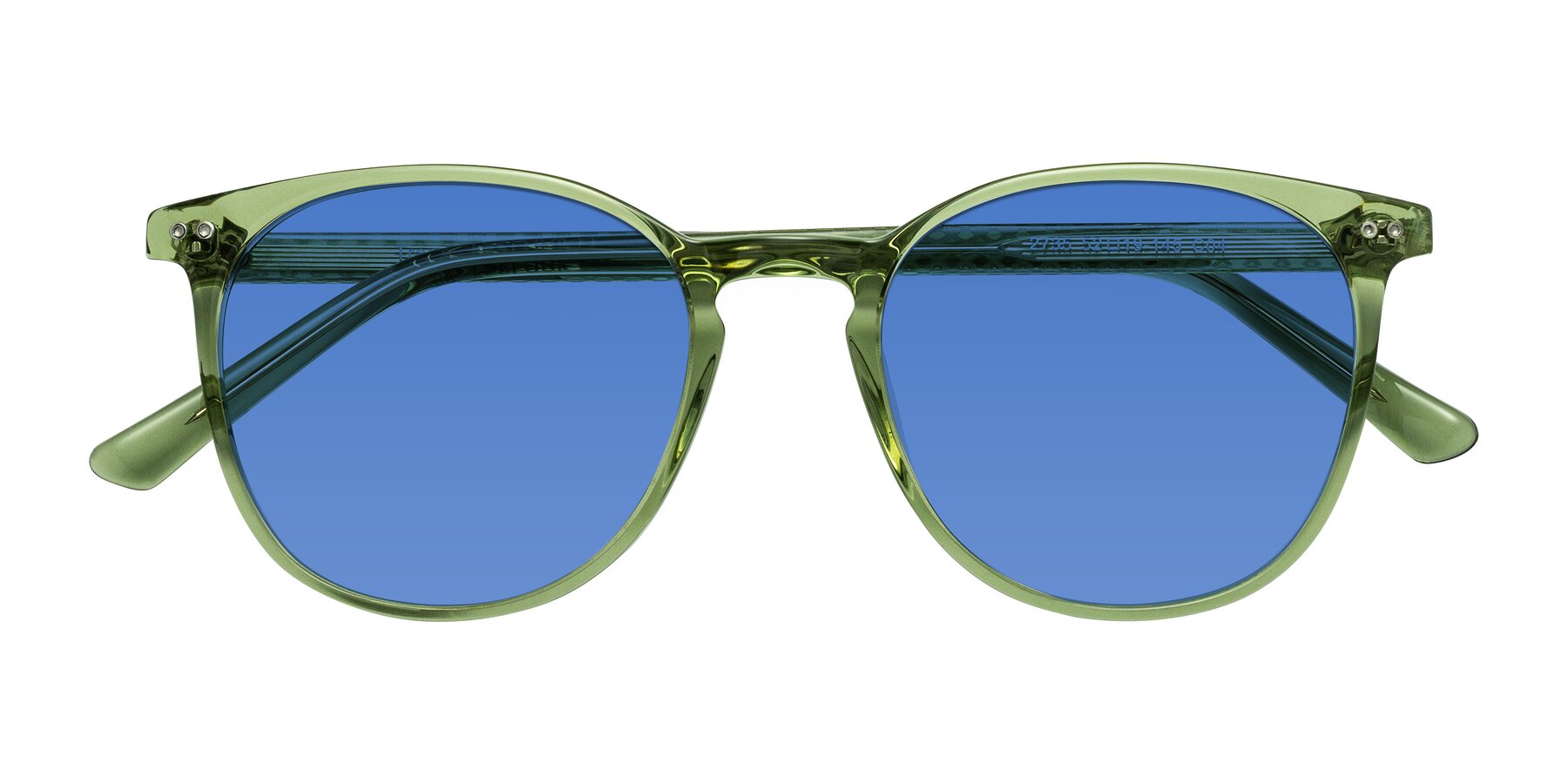 Folded Front of Trang in Transparent Green with Blue Tinted Lenses