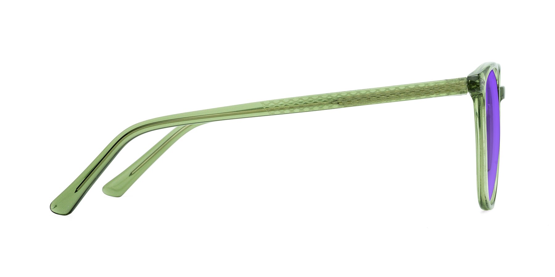 Side of Trang in Transparent Green with Purple Tinted Lenses