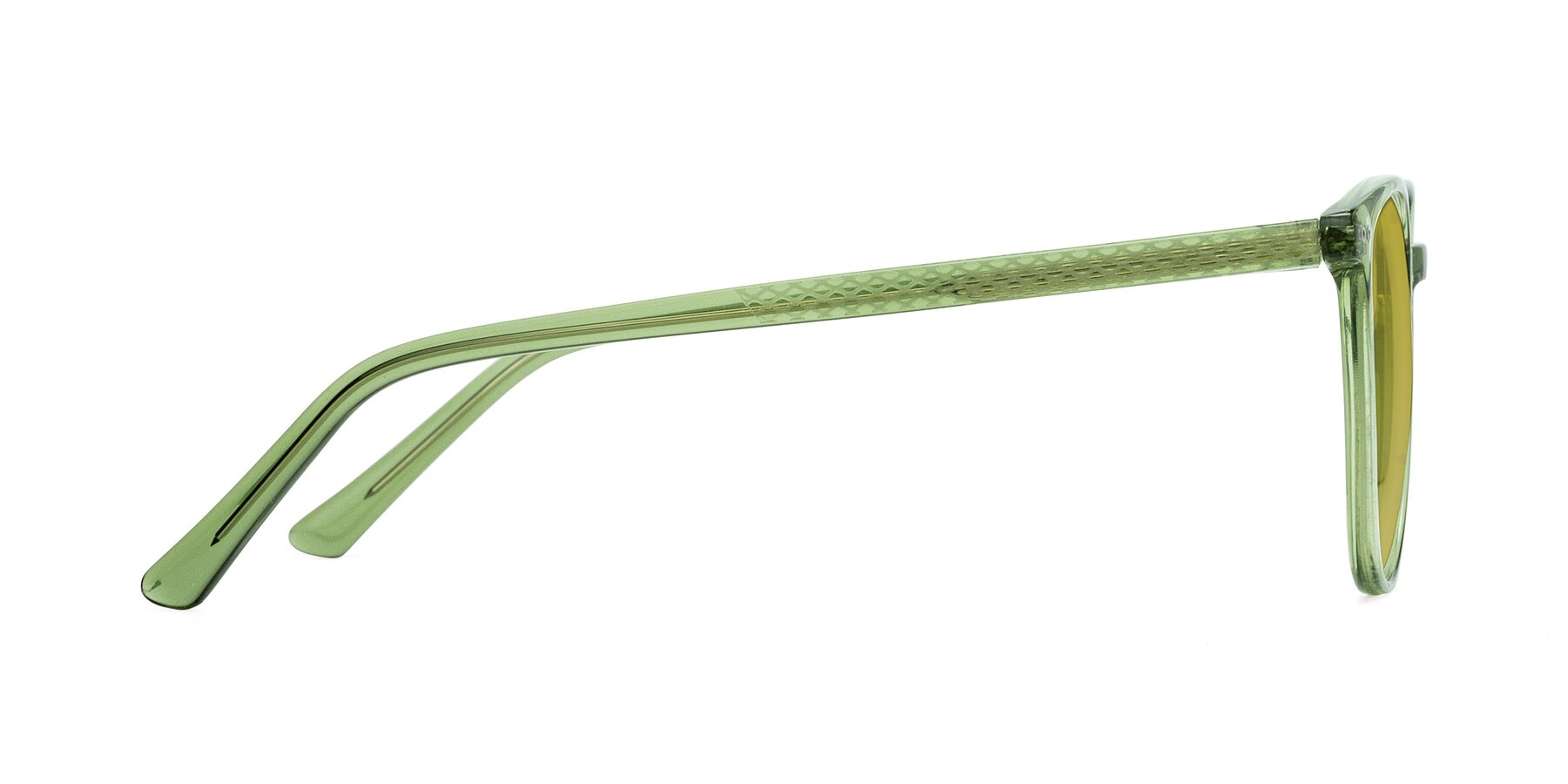 Side of Trang in Transparent Green with Champagne Tinted Lenses