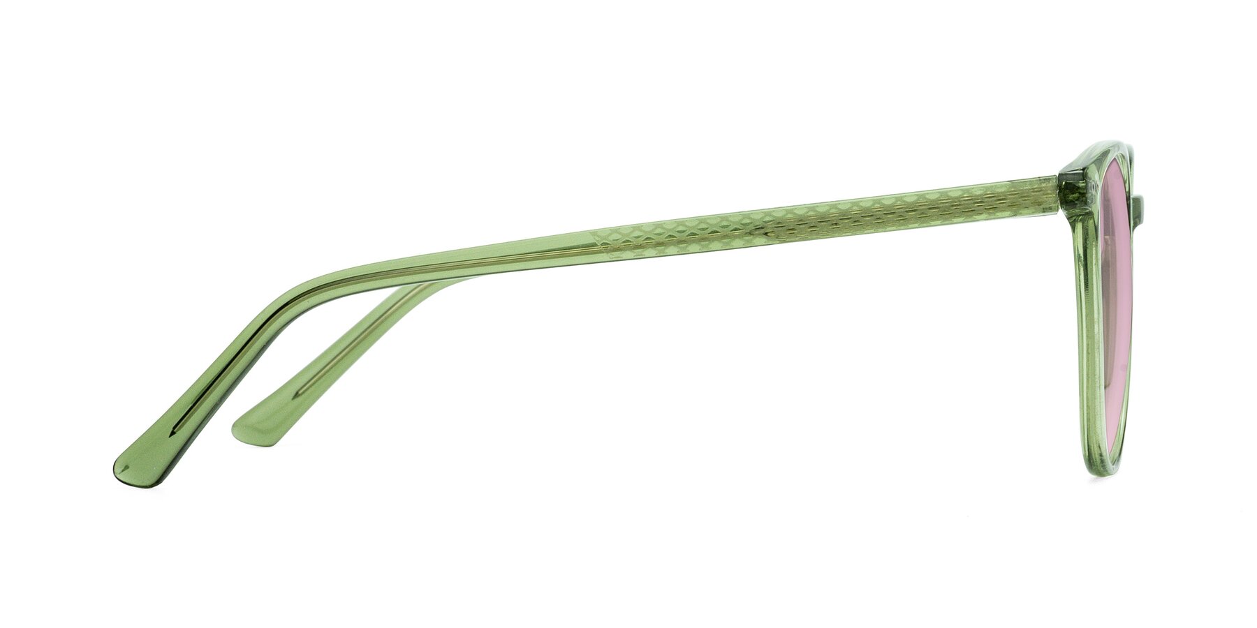 Side of Trang in Transparent Green with Light Wine Tinted Lenses