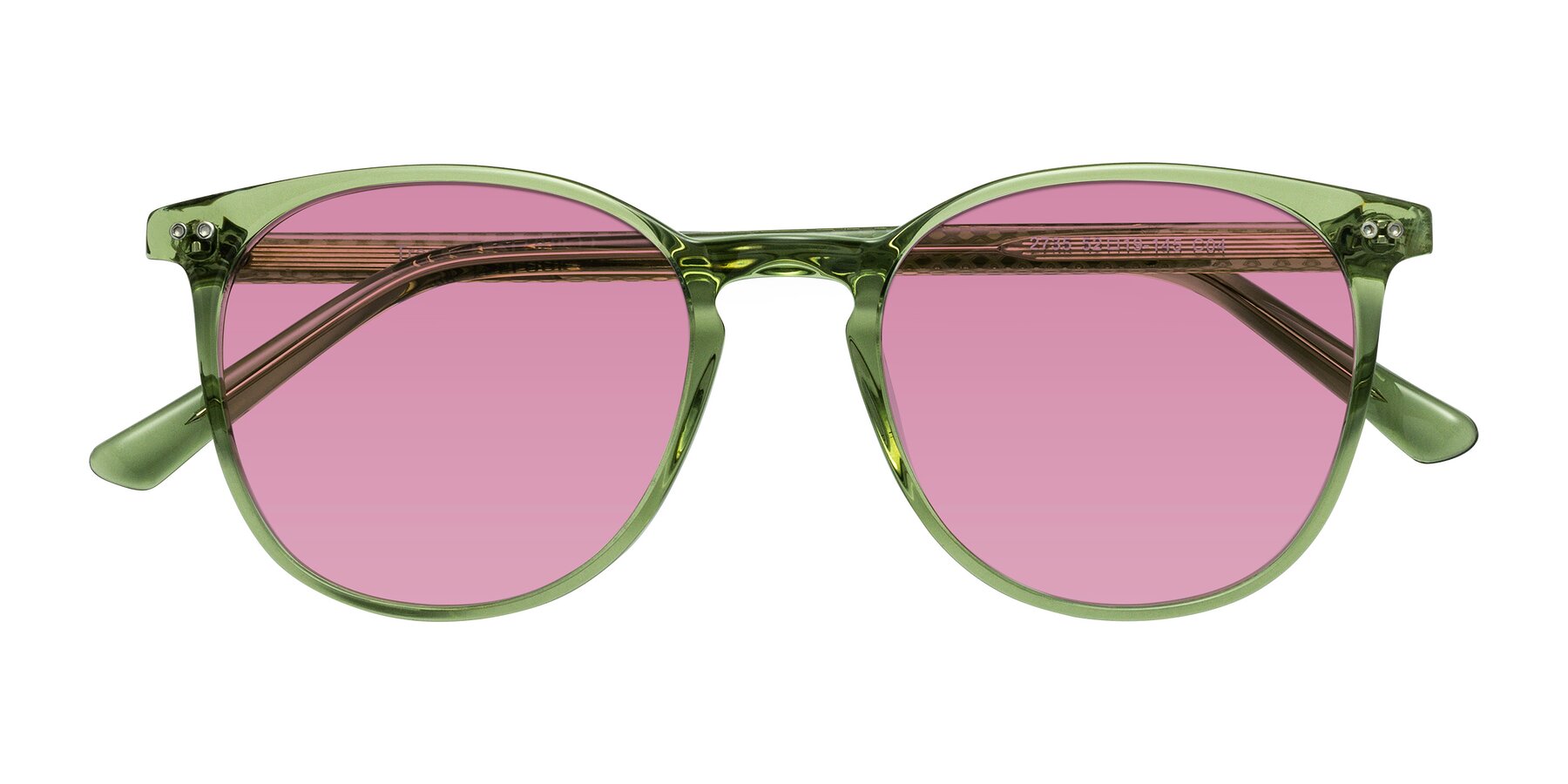 Folded Front of Trang in Transparent Green with Medium Wine Tinted Lenses