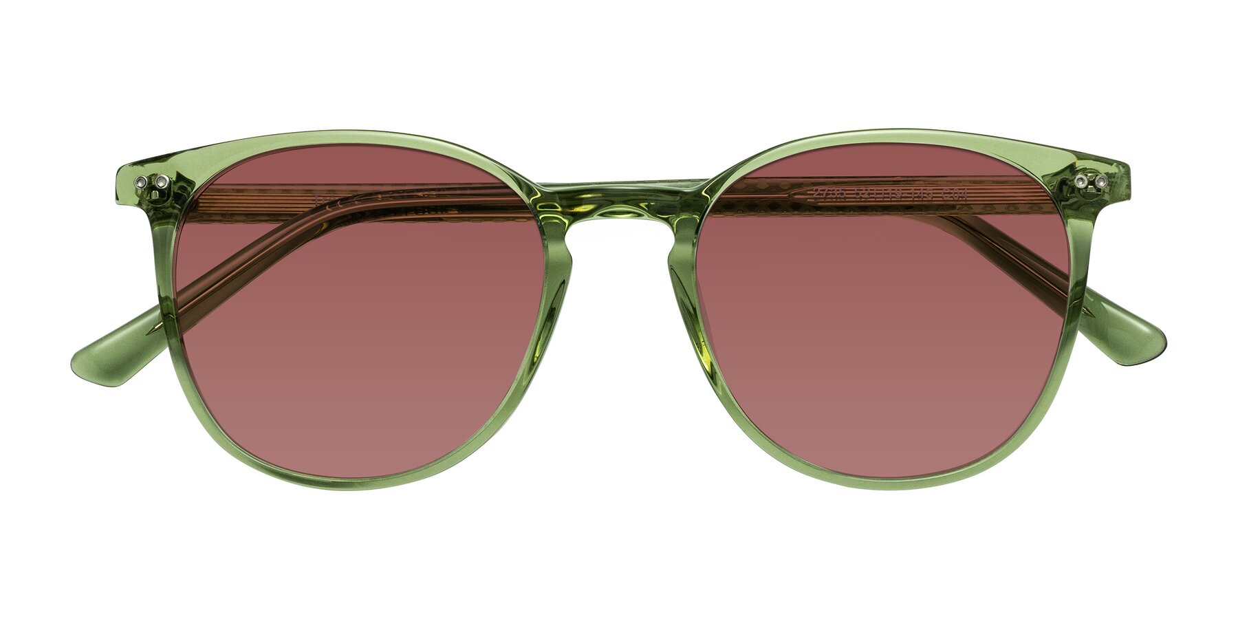 Folded Front of Trang in Transparent Green with Garnet Tinted Lenses