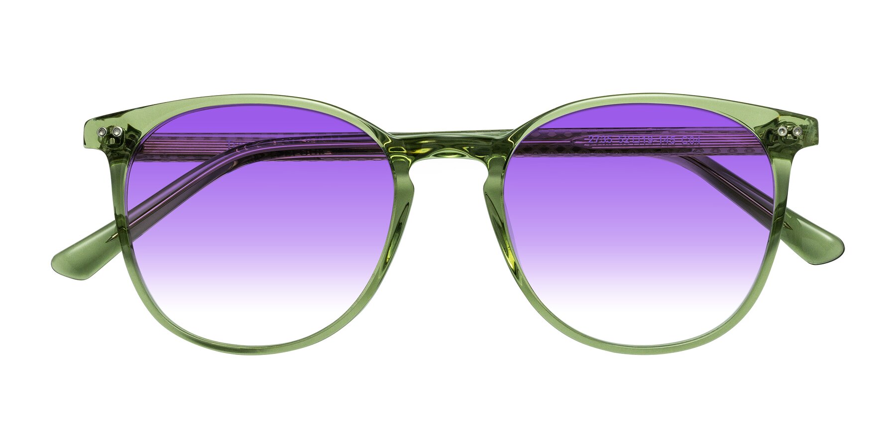 Folded Front of Trang in Transparent Green with Purple Gradient Lenses