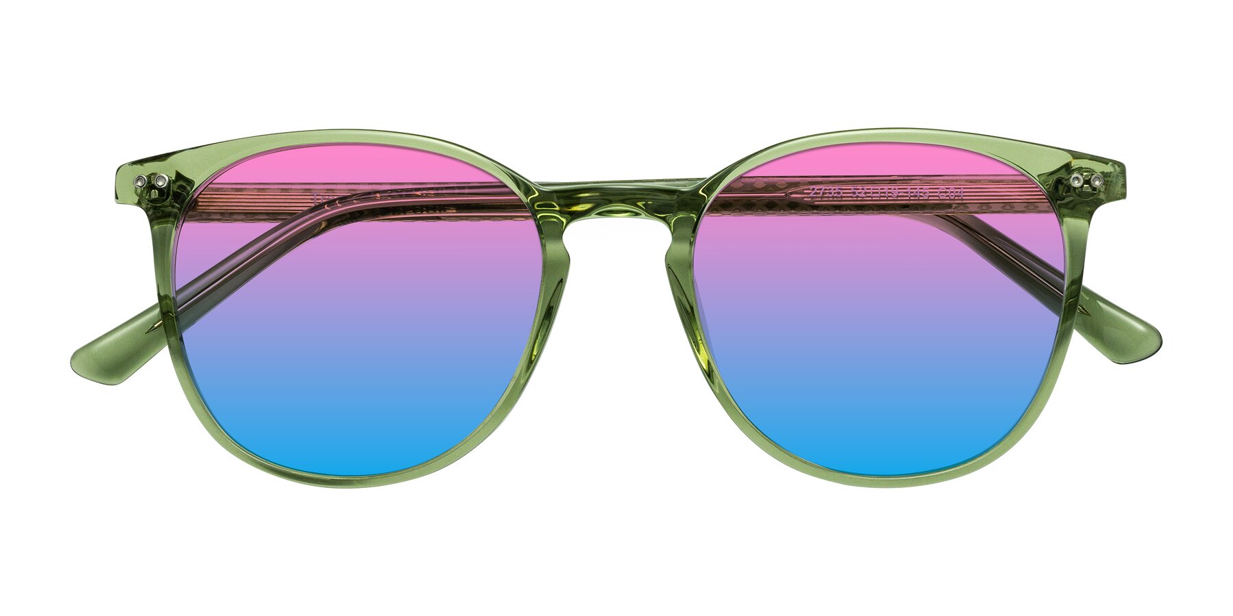 Folded Front of Trang in Transparent Green with Pink / Blue Gradient Lenses