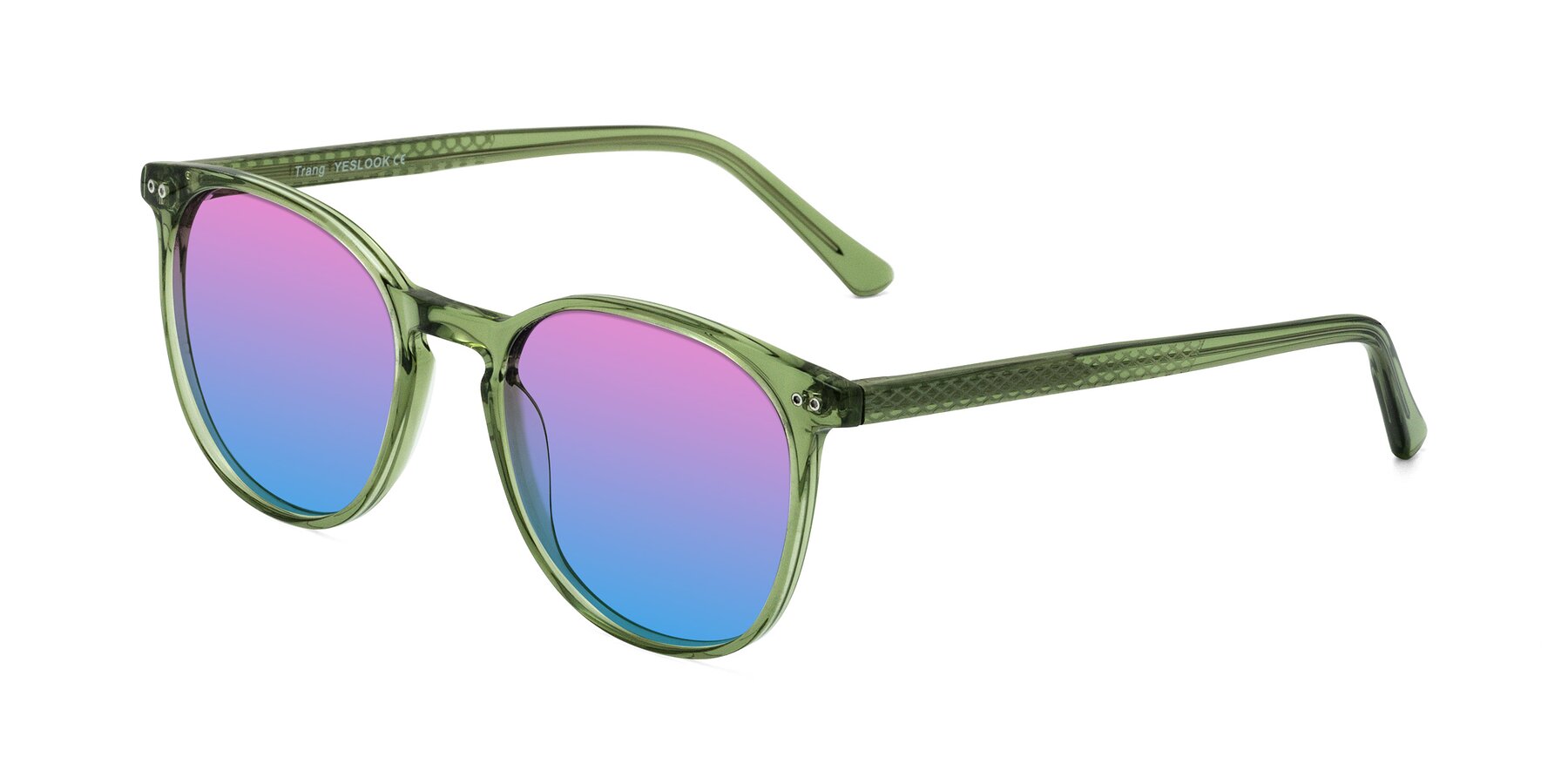Angle of Trang in Transparent Green with Pink / Blue Gradient Lenses