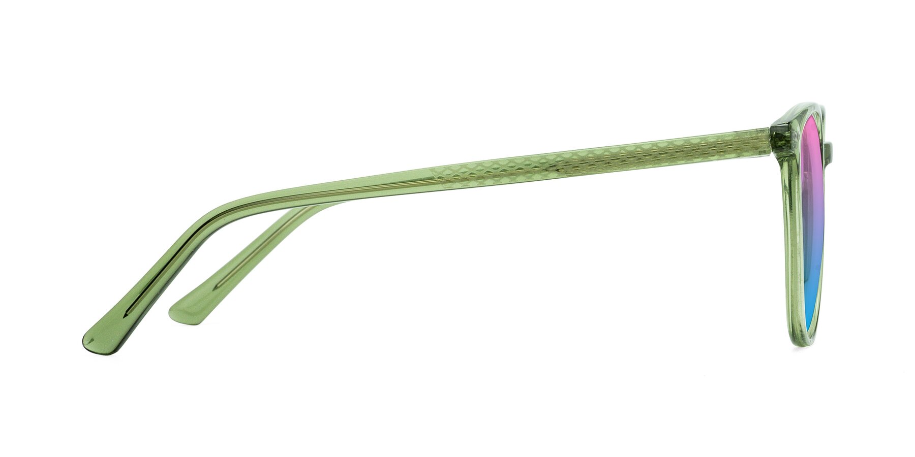 Side of Trang in Transparent Green with Pink / Blue Gradient Lenses