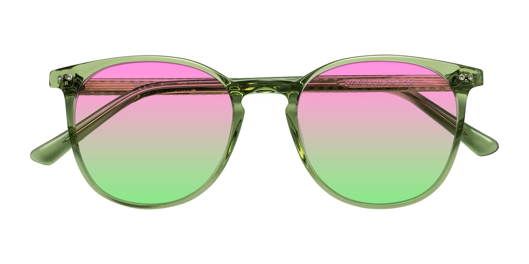 Folded Front of Trang in Transparent Green with Pink / Green Gradient Lenses
