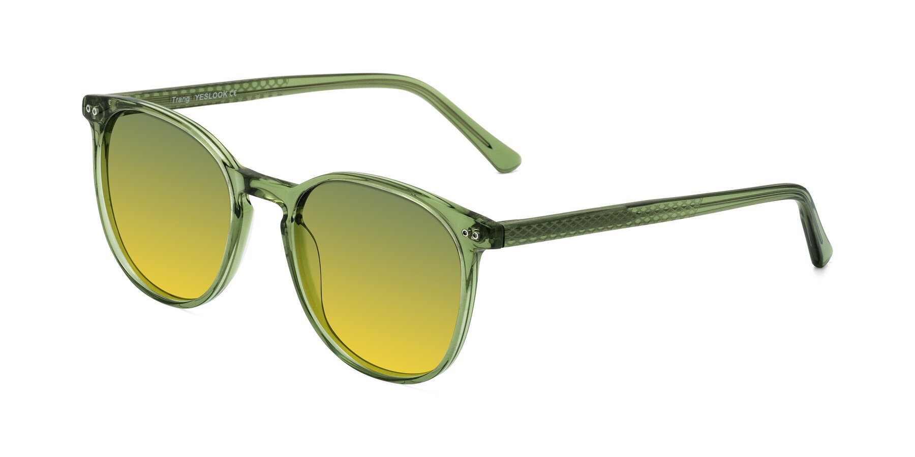 Angle of Trang in Transparent Green with Green / Yellow Gradient Lenses