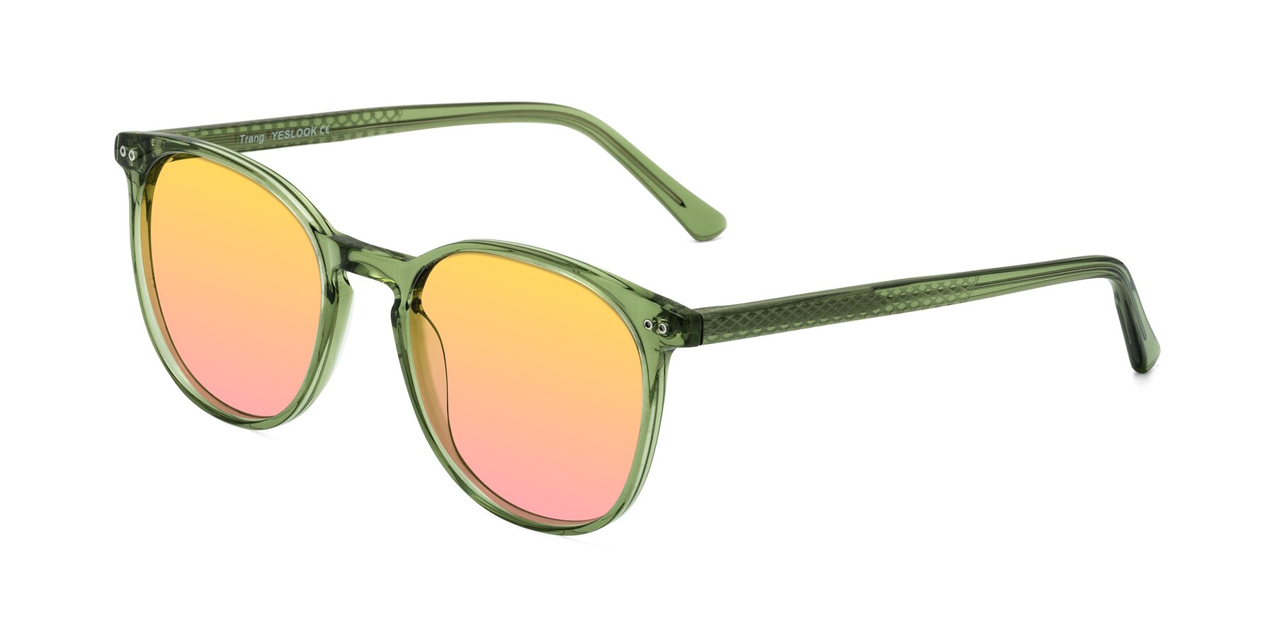 Angle of Trang in Transparent Green with Yellow / Pink Gradient Lenses