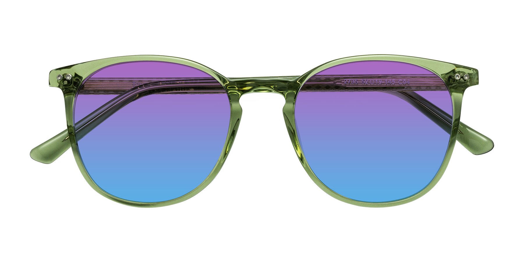 Folded Front of Trang in Transparent Green with Purple / Blue Gradient Lenses