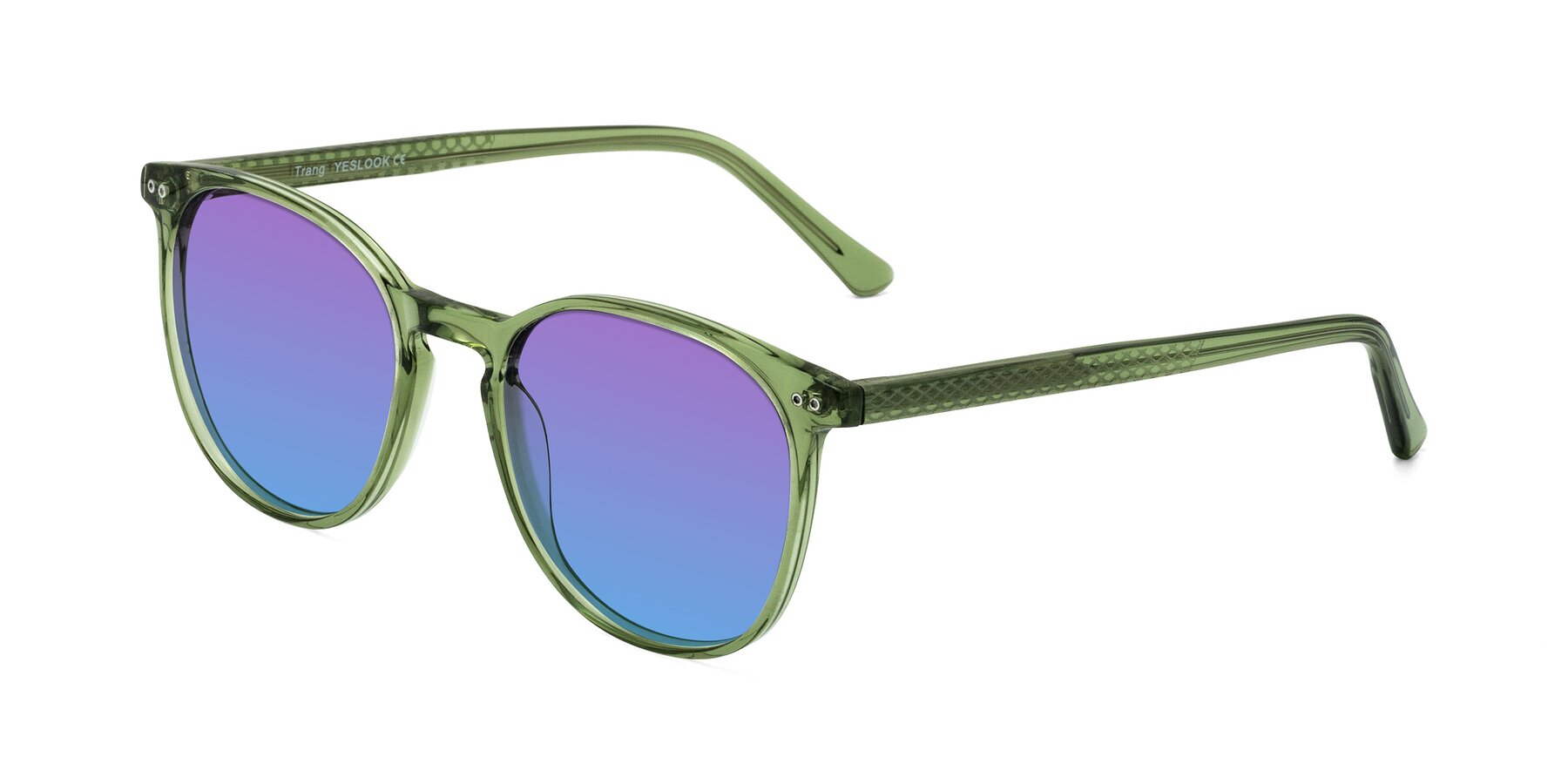 Angle of Trang in Transparent Green with Purple / Blue Gradient Lenses