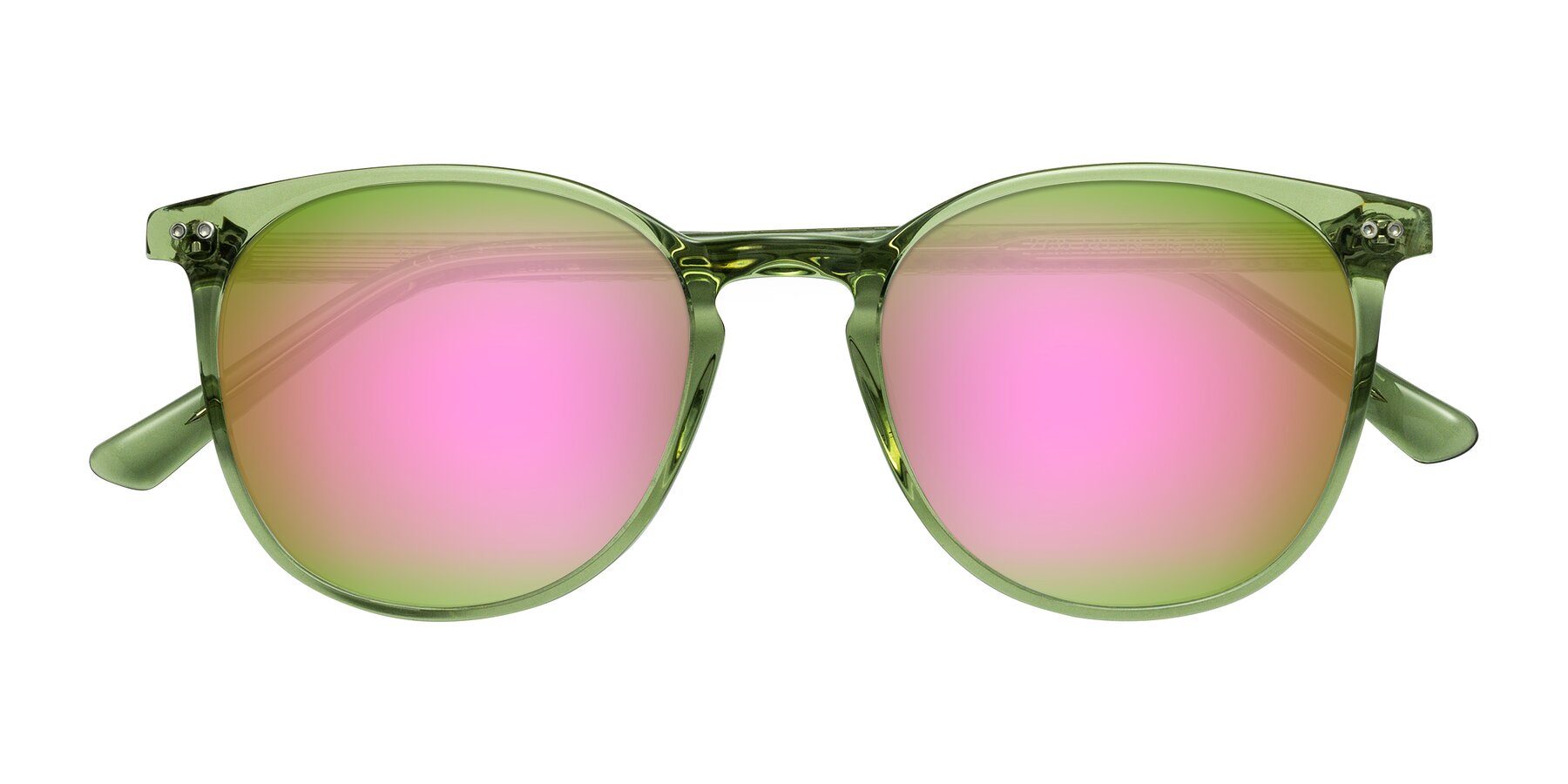 Folded Front of Trang in Transparent Green with Pink Mirrored Lenses