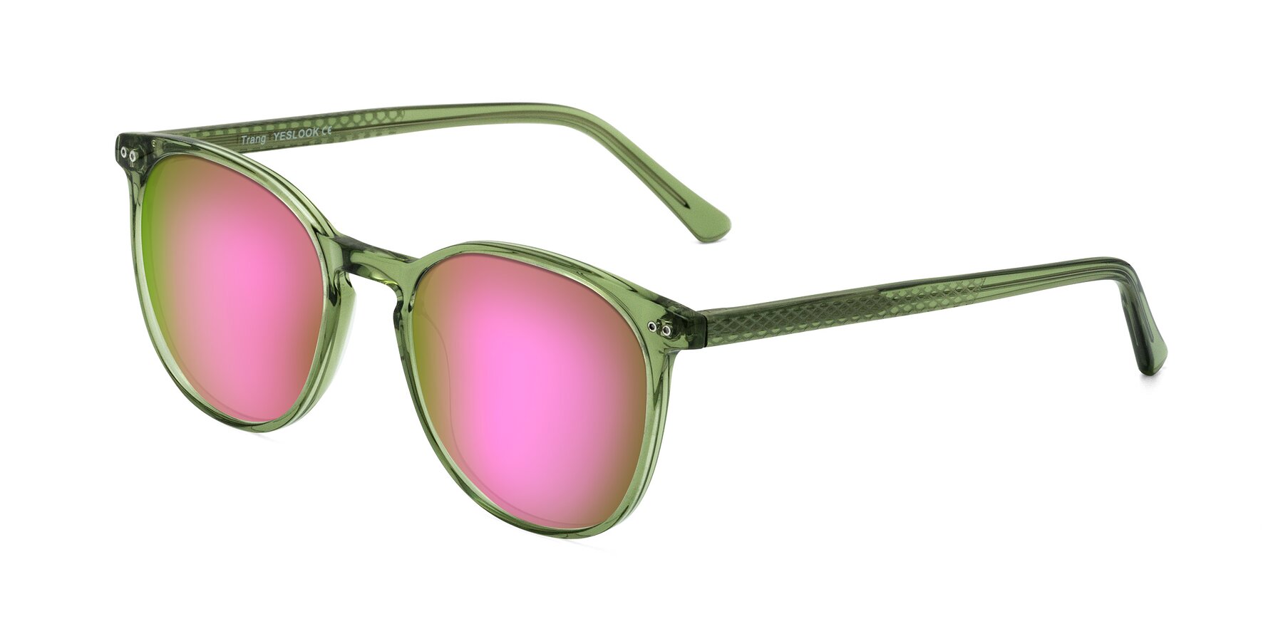 Angle of Trang in Transparent Green with Pink Mirrored Lenses