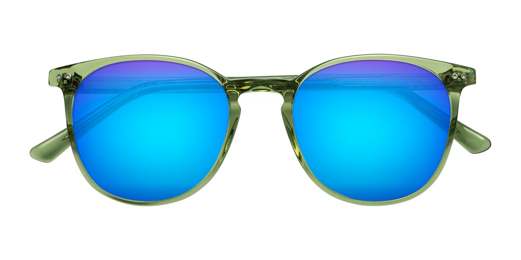 Folded Front of Trang in Transparent Green with Blue Mirrored Lenses